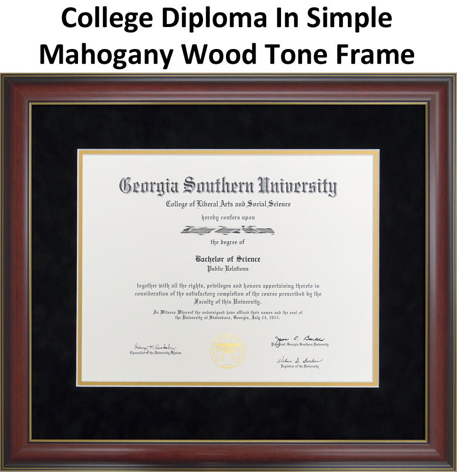 College Diploma In Simple Mahogany Wood Tone Frame