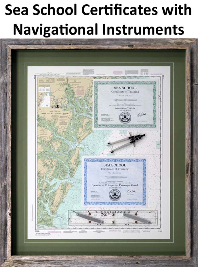 Sea School Certificates with Navigational Instruments