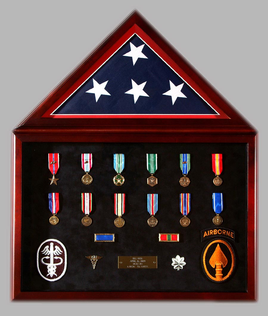 Presentation Shadowbox With Flag And Medals