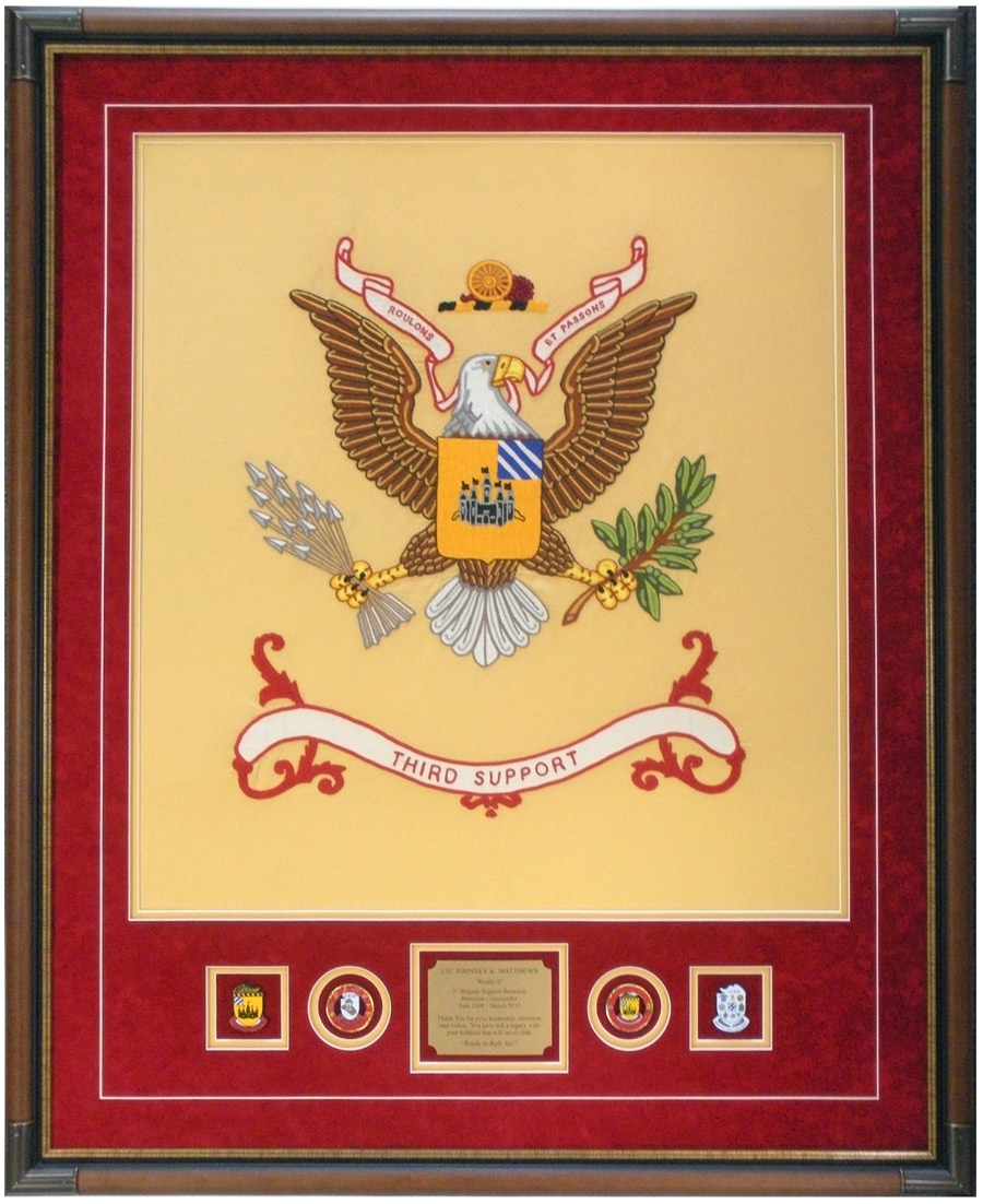 Battalion Colors Framed With Conins And Insignia