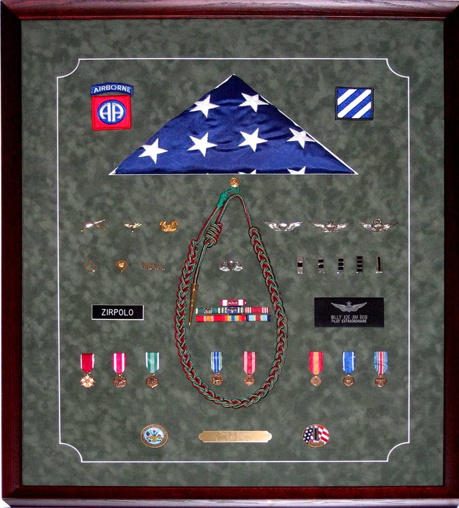 Military Shadow Box With Flag And Medals